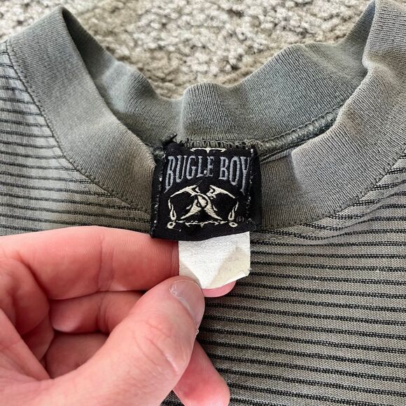 Vintage Bugle Boy Striped T Shirt Grey Black Mens‎ Size Medium Y2K 90s - Picture 3 of 6